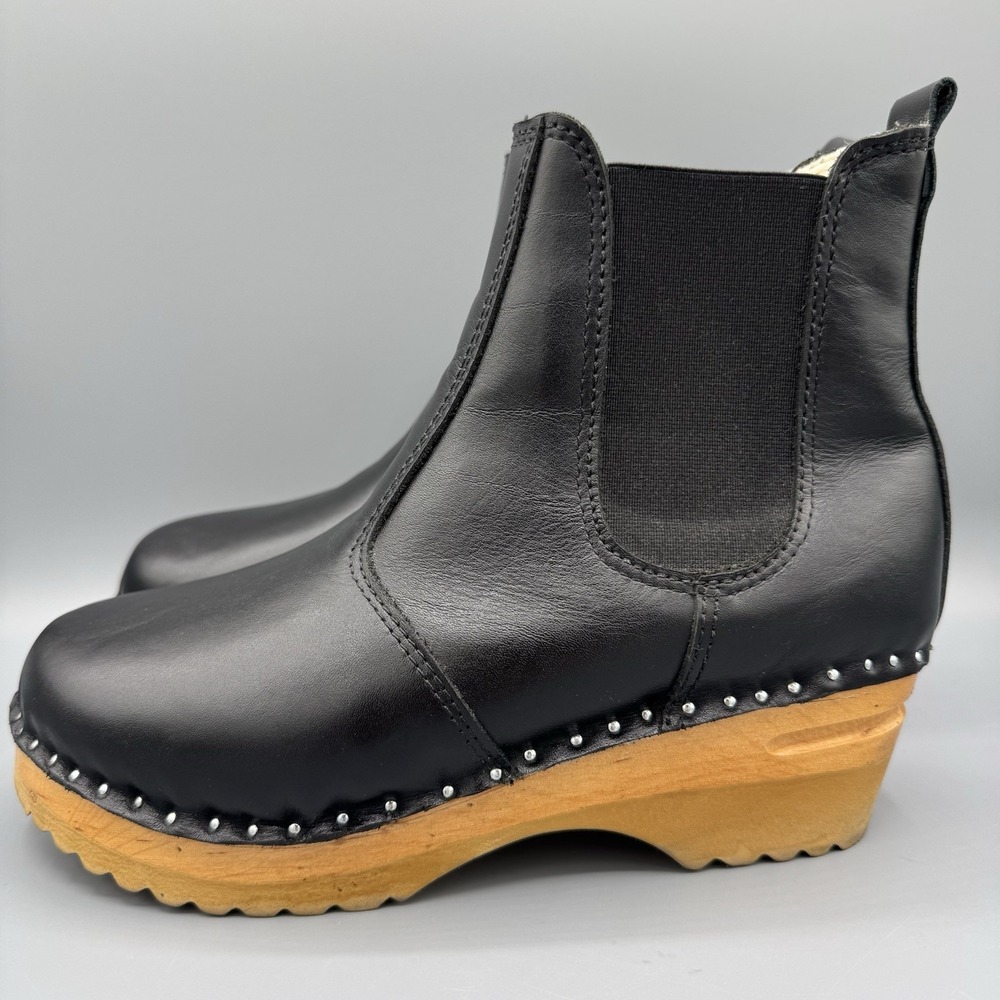 Troentorp Rockwell Shearling Black Leather Slip On Clog Boots 37/7-7.5 - Picture 2 of 10